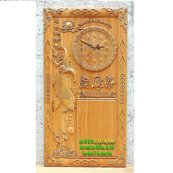 Đồng hồ tranh gỗ treo tường Cá Chép ngắm Trăng GOG01-CACHEP