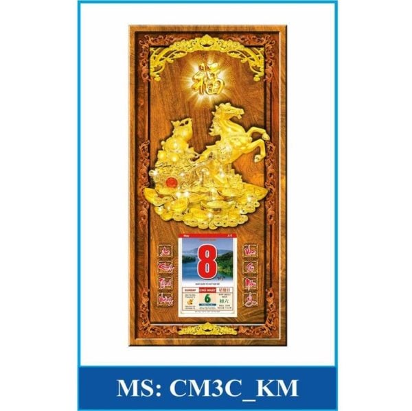 Lịch gỗ 3D phong thủy giá rẻ MẪU Kim Mã CM3C-KM
